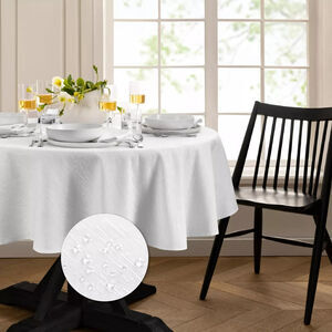 New Elrene Home Fashions Continental Solid White Textured Oval 60x84 Tablecloth